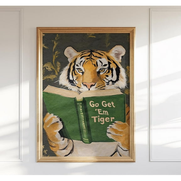 Motivational Tiger Reading Print: Humorous Bookworm Wall Art For Library, Matte Canvas Stretched, Posters for Room Bedroom Living Room Bathroom Wall Decor, Posters & Art Prints, Gift.