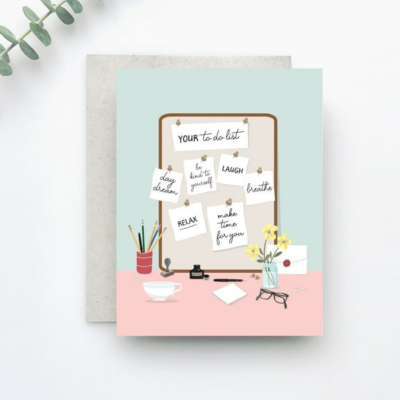 Motivational To-Do List Greeting Card Be Kind to Yourself Inspirational Desk Design Blank Inside, Envelope Included Perfect Gift for Friends, Family, or Self-Care Moments