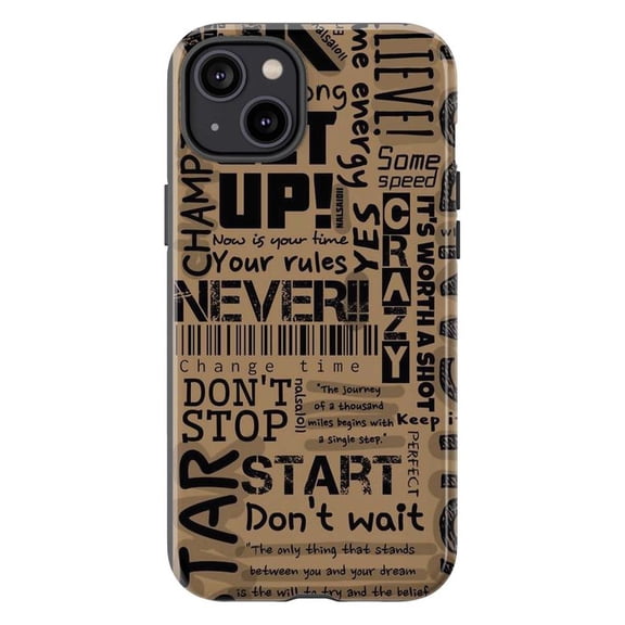 Motivational Typography Phone Case, Inspirational Quote Brown Aesthetic iPhone Cover, Positive Energy Words Design Case for iPhone 17 16 15 14 13 12 11 Pro Max Mini