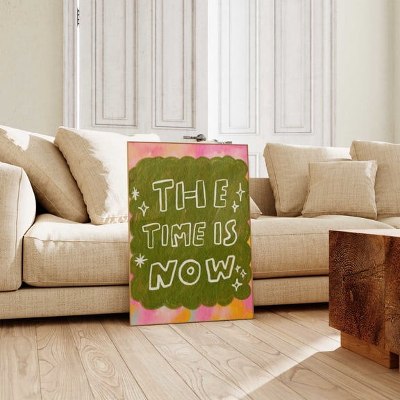 Motivational Typography The Time Is Now Colorful Art, Unframed Paper Poster 8x10in