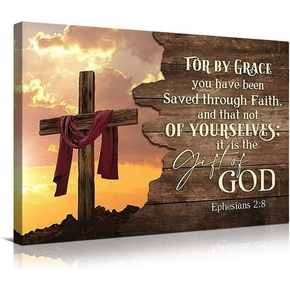 Motivational Wall Art Christian Canvas Wall Art Cardinal Amazing Grace Cross Wall Decor Scripture Bible Verse Prints Rustic Religious Home Decor For Office Bedroom Living Room 12x18 Inch