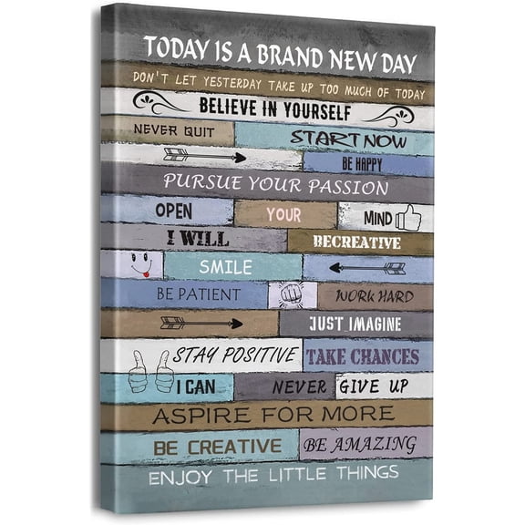 Motivational Wall Art Framed Canvas for Office Inspirational Wall Decor for Home Office Bathroom Bedroom Classroom Gym - Rustic Positive Quotes Word Artwork Wall Decor 12" x 16"