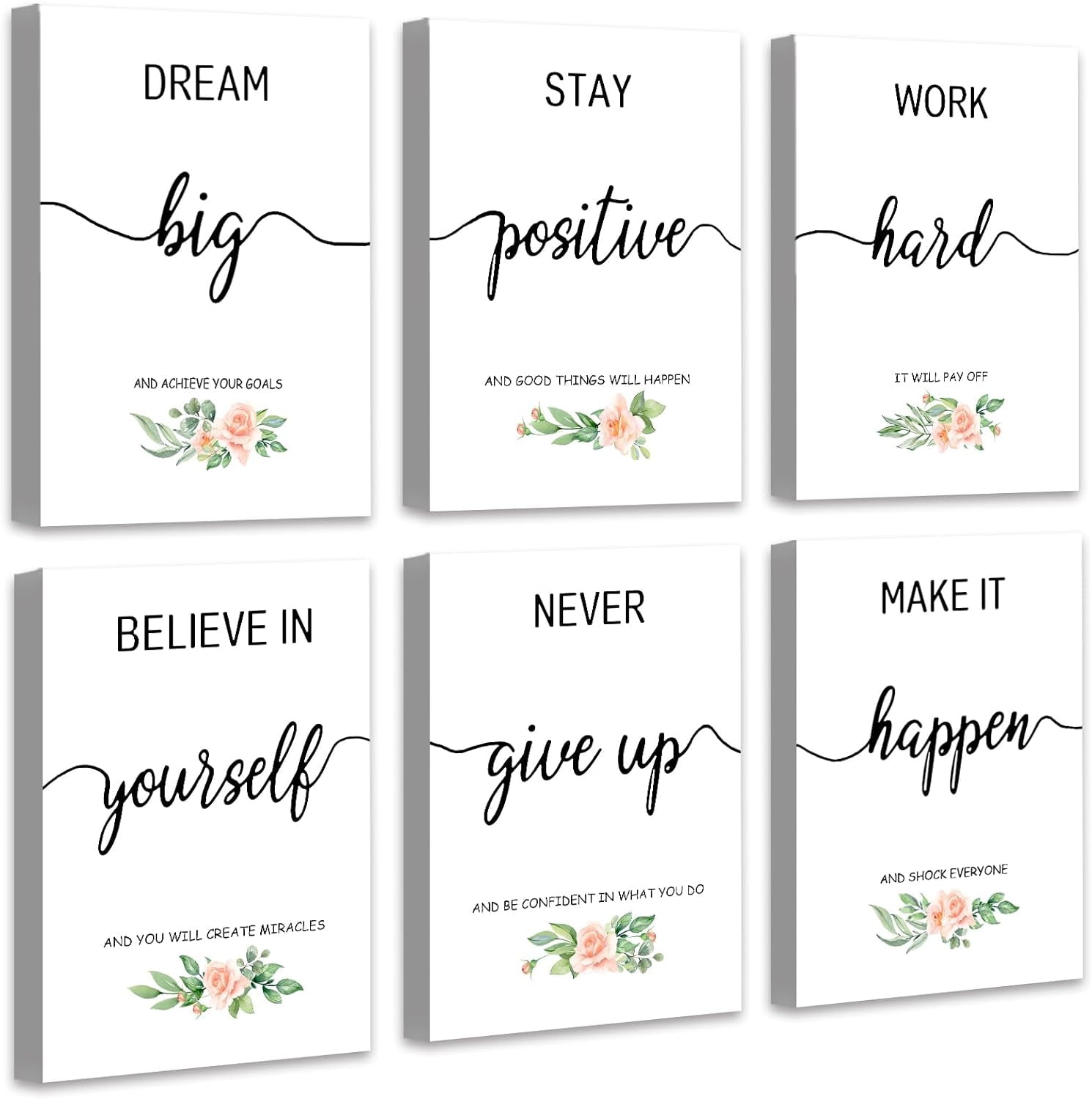 Black and White Motivational Quote Canvas Wall Art Set