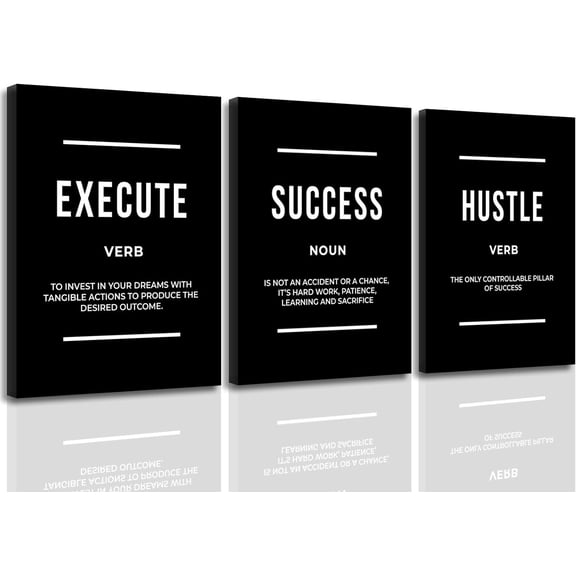 Motivational Wall Art Positive Quote Poster Canvas Painting Execute Success Hustle Inspirational Quotes Wall Art Office Wall Decor Pictures for Home Living Room Workplace,Ready to Hang