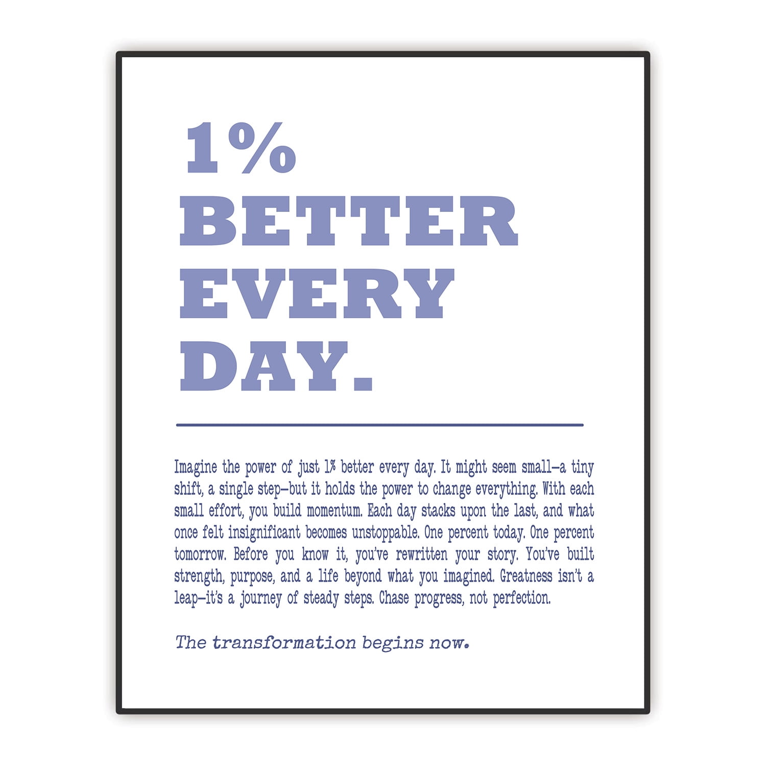 Motivational Wall Art Print, 1% Better Every Day Quote, Inspirational ...