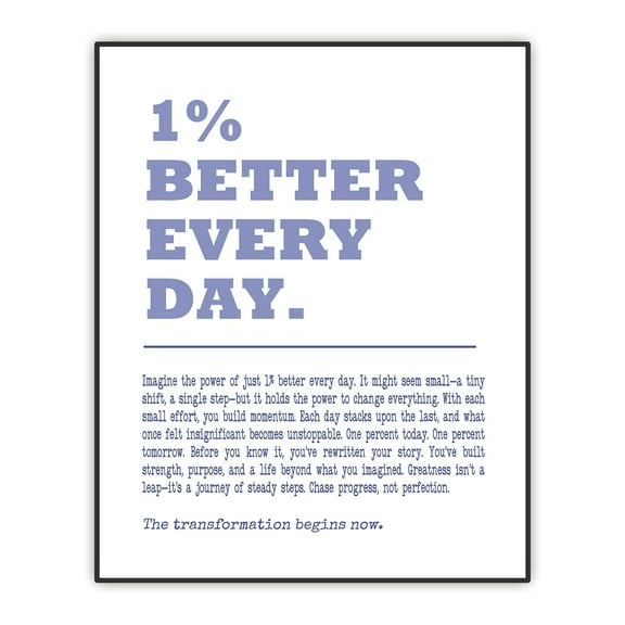 Motivational Wall Art Print, 1% Better Every Day Quote, Inspirational Office & Classroom Decor, Motivation Poster for Women, Men, Kids, Unframed Print (8"x10")