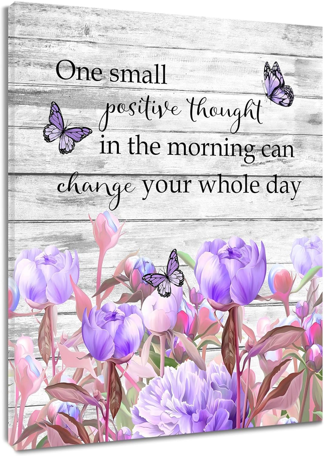 Motivational Wall Art Purple Butterfly and Flower Botanical on Rustic ...