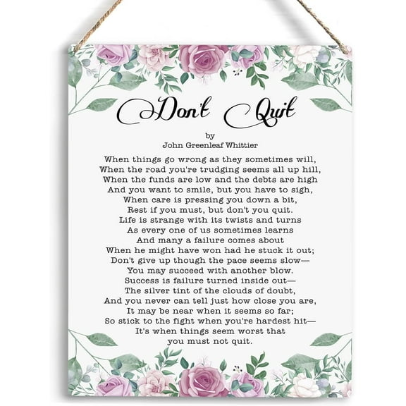 Motivational Wall Art Don't Quit Poem Wooden Hanging Sign Positive Quotes Wall Art Wall Room Decorations Poems for The Signs Artwork for Living Room Wall Art for Home 8x10 Inch