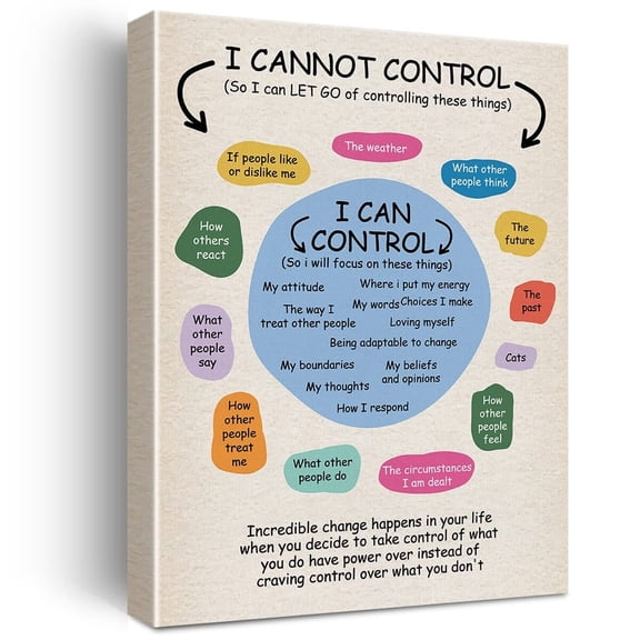 Motivational Wall Art poster Decor What I Can and Cannot Control Canvas Inspirational Mental Health Quote Painting for Home Therapy Office Wall