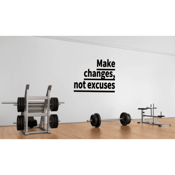 Motivational Wall Decal, Make Changes Not Excuses Quote, 22.3x18 inches, Black Vinyl