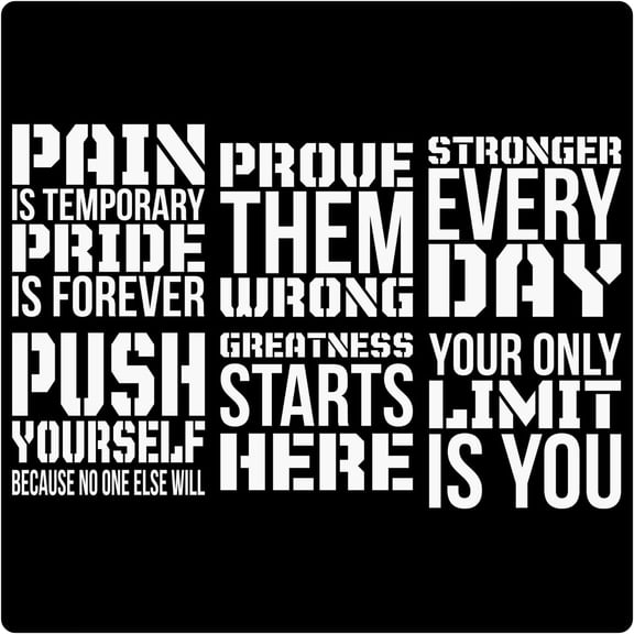 Motivational Wall Decal - Set of 6 - Large Inspirational Gym Sticker Quotes Vinyl Art Decor for Home Gym Fitness Workout Words & Sayings Sign, Removable (White, Large)