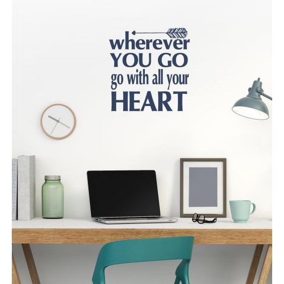 Motivational Wall Decals Go With All Your Heart Grad Vinyl Art Quotes 12x12-Inch Deep Blue