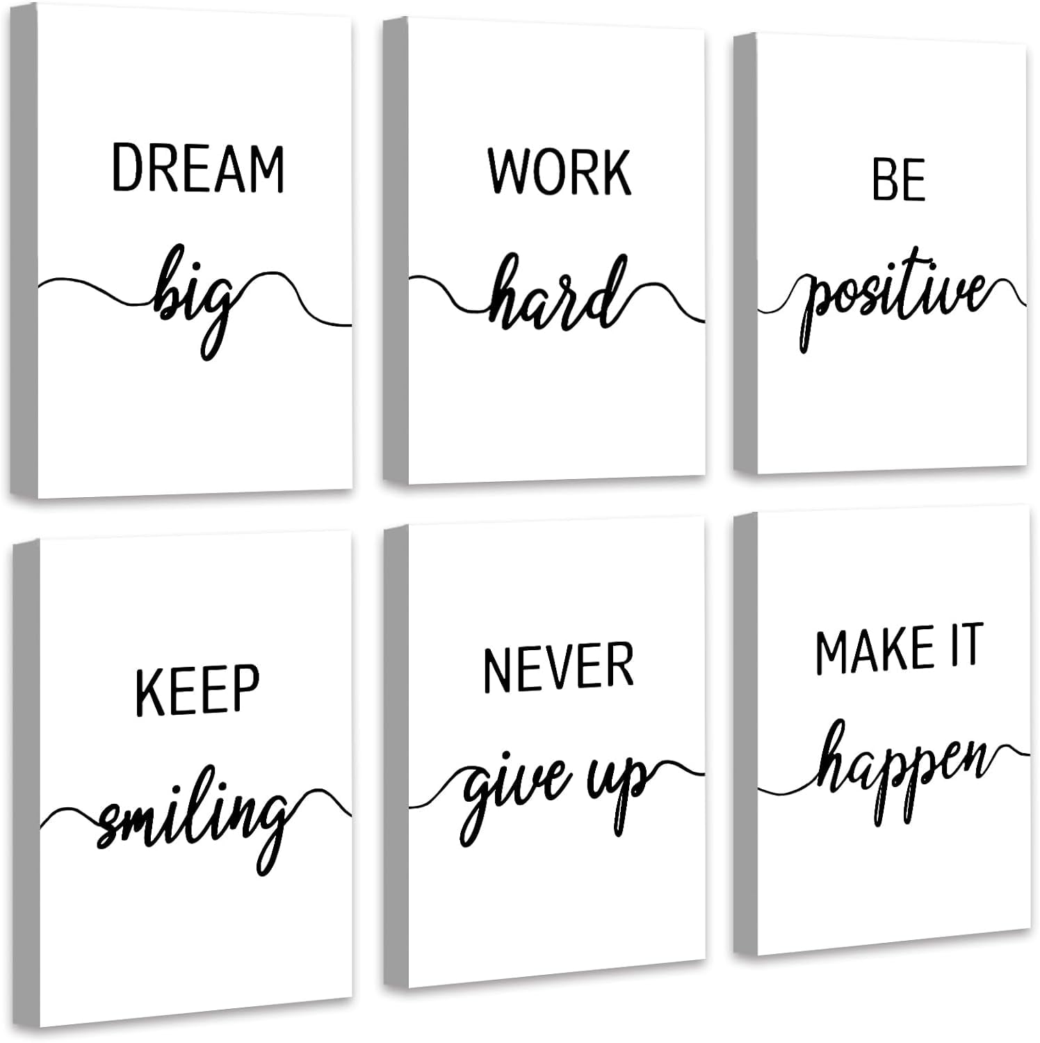 Black and White Motivational Quote Canvas Wall Art Set