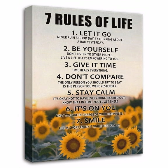Motivational Wall Decor for Office & Classroom - 7 Rules of Life Inspirational Positive Affirmations Wall Art Uplifting Quotes Canvas Posters for Home, Gym, School