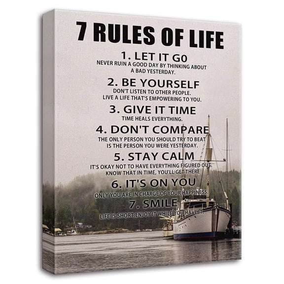 Motivational Wall Decor for Office & Classroom - 7 Rules of Life Inspirational Positive Affirmations Wall Art Uplifting Quotes Canvas Posters for Home, Gym, School