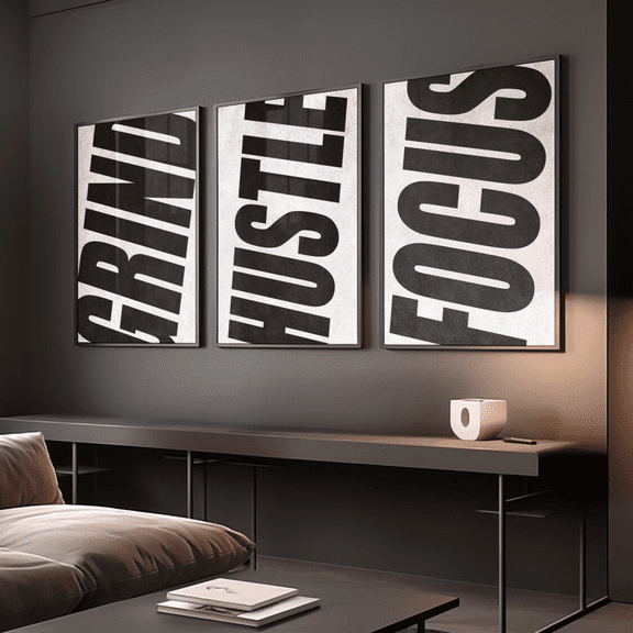 Motivational Wall Definition Masculine Gym Black Poster Set 3 Prints Set 3 , Poster Only