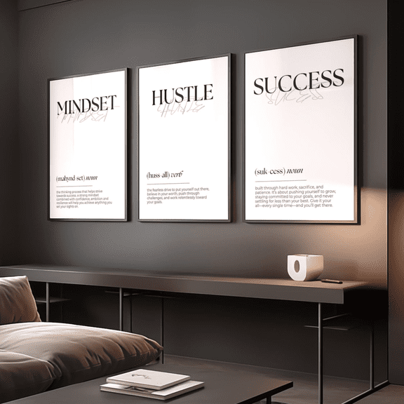 Motivational Wall Definition White Gym Poster Set 3 Prints Set 3 , Poster Only