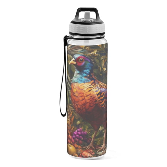 Motivational Water Bottle 32 oz with Straw, BPA Free Reusable Fitness Sport Bottle Perfect for Travel, School, Outdoors, and Gym A Colorful Pheasant Bird