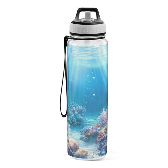 Motivational Water Bottle 32 oz with Straw, BPA Free Reusable Fitness Sport Bottle Perfect for Travel, School, Outdoors, and Gym A Group Of Coral Reefs