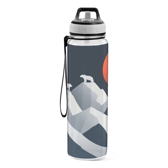 Motivational Water Bottle 32 oz with Straw, BPA Free Reusable Fitness Sport Bottle Perfect for Travel, School, Outdoors, and Gym Three Snowy Mountains