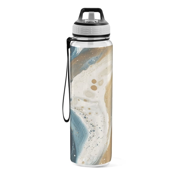 Motivational Water Bottle 32 oz with Straw, BPA Free Reusable Fitness Sport Bottle Perfect for Travel, School, Outdoors, and Gym White Marble Painting