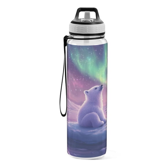 Motivational Water Bottle 32 oz with Straw, BPA Free Reusable Fitness Sport Bottle Perfect for Travel, School, Outdoors, and Gym A Cute Little Polar Bear