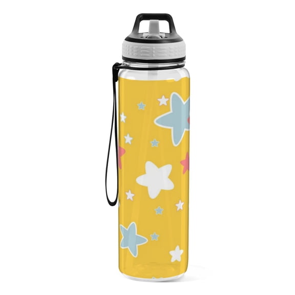 Motivational Water Bottle 32 oz with Straw, BPA Free Reusable Fitness Sport Bottle Perfect for Travel, School, Outdoors, and Gym Colourful Little Stars