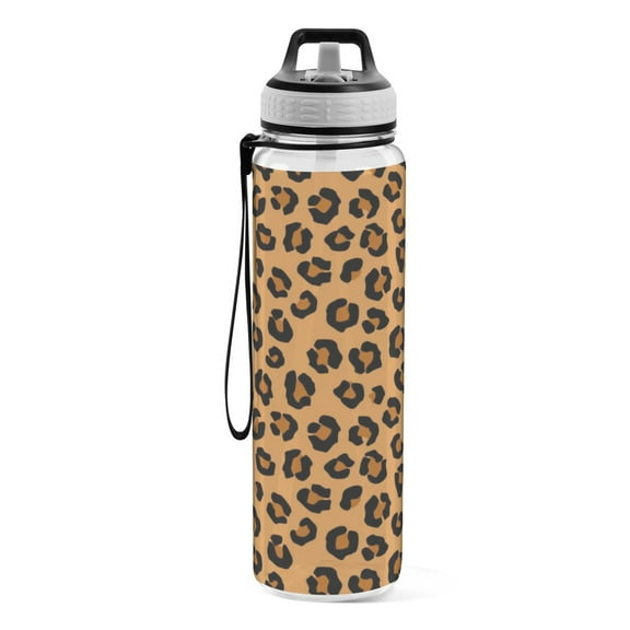 Motivational Water Bottle 32 oz with Straw, BPA Free Reusable Fitness Sport Bottle Perfect for Travel, School, Outdoors, and Gym Lots Of Leopard Print