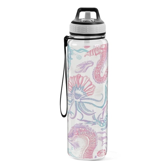 Motivational Water Bottle 32 oz with Straw, BPA Free Reusable Fitness Sport Bottle Perfect for Travel, School, Outdoors, and Gym Magical Ocean Patterns