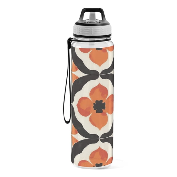 Motivational Water Bottle 32 oz with Straw, BPA Free Reusable Fitness Sport Bottle Perfect for Travel, School, Outdoors, and Gym Orange Diamond Pattern