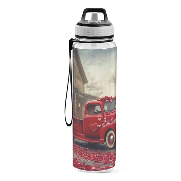Motivational Water Bottle 32 oz with Straw, BPA Free Reusable Fitness Sport Bottle Perfect for Travel, School, Outdoors, and Gym A Classic Red Truck