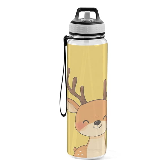 Motivational Water Bottle 32 oz with Straw, BPA Free Reusable Fitness Sport Bottle Perfect for Travel, School, Outdoors, and Gym A Cute Cartoon Deer