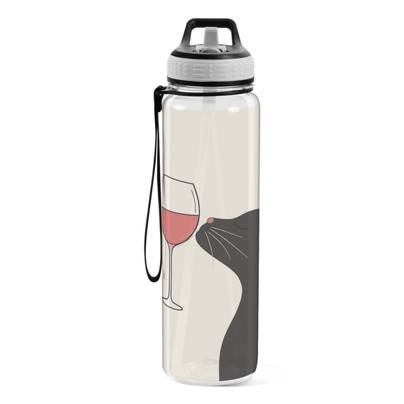 Motivational Water Bottle 32 oz with Straw, BPA Free Reusable Fitness Sport Bottle Perfect for Travel, School, Outdoors, and Gym A Dark Black Cat
