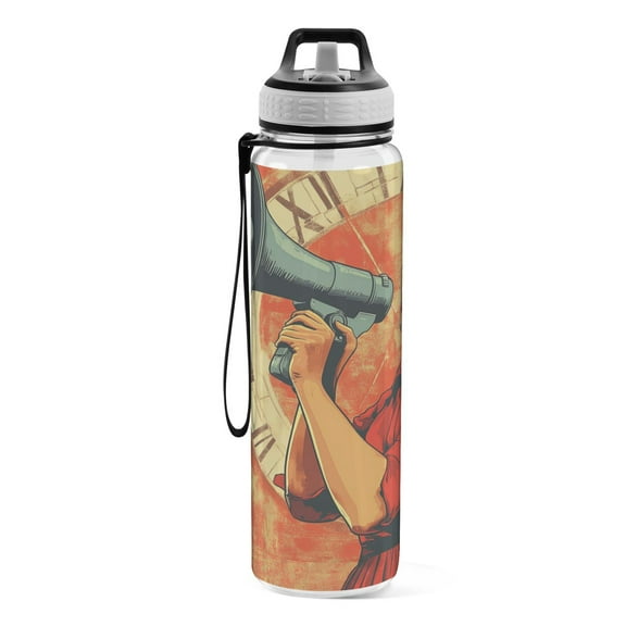 Motivational Water Bottle 32 oz with Straw, BPA Free Reusable Fitness Sport Bottle Perfect for Travel, School, Outdoors, and Gym A Woman Shouting
