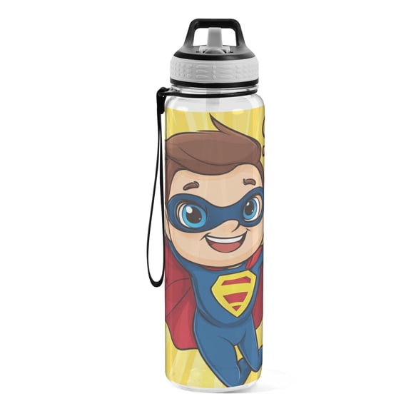 Motivational Water Bottle 32 oz with Straw, BPA Free Reusable Fitness Sport Bottle Perfect for Travel, School, Outdoors, and Gym Adorable Superhero