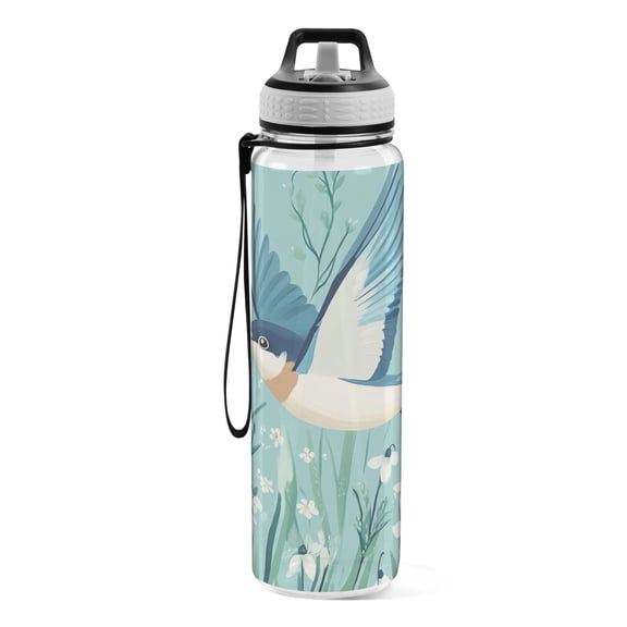 Motivational Water Bottle 32 oz with Straw, BPA Free Reusable Fitness Sport Bottle Perfect for Travel, School, Outdoors, and Gym Blue Bird