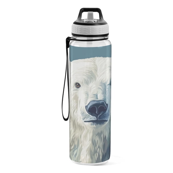 Motivational Water Bottle 32 oz with Straw, BPA Free Reusable Fitness Sport Bottle Perfect for Travel, School, Outdoors, and Gym Cartoon Polar Bear