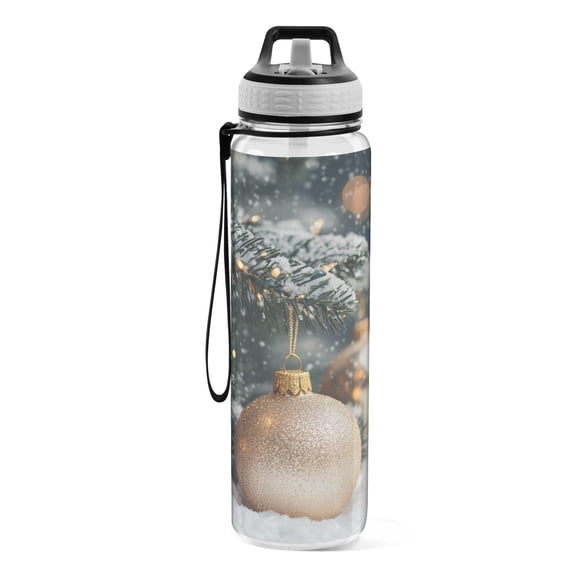 Motivational Water Bottle 32 oz with Straw, BPA Free Reusable Fitness Sport Bottle Perfect for Travel, School, Outdoors, and Gym Christmas Tree
