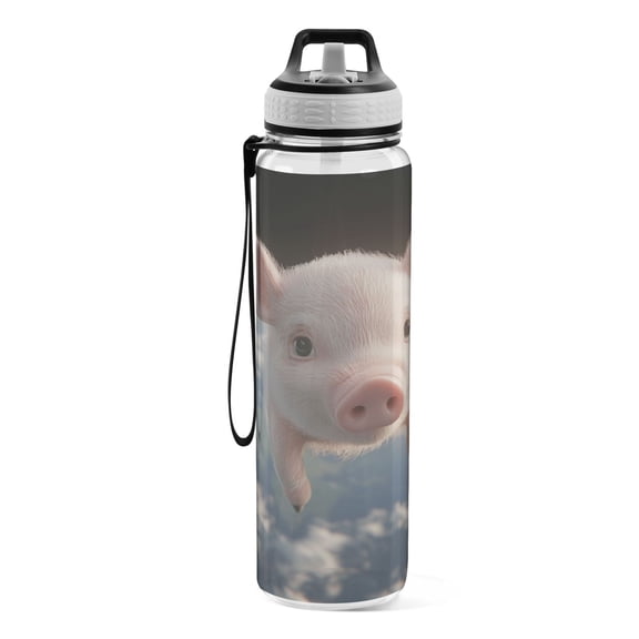 Motivational Water Bottle 32 oz with Straw, BPA Free Reusable Fitness Sport Bottle Perfect for Travel, School, Outdoors, and Gym Chubby Pig