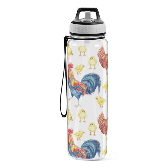 Motivational Water Bottle 32 oz with Straw, BPA Free Reusable Fitness Sport Bottle Perfect for Travel, School, Outdoors, and Gym Cockerel