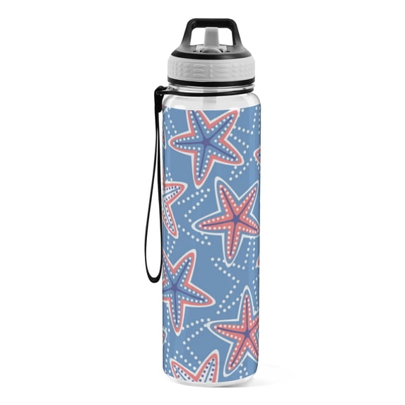 Motivational Water Bottle 32 oz with Straw, BPA Free Reusable Fitness Sport Bottle Perfect for Travel, School, Outdoors, and Gym Colourful Starfish