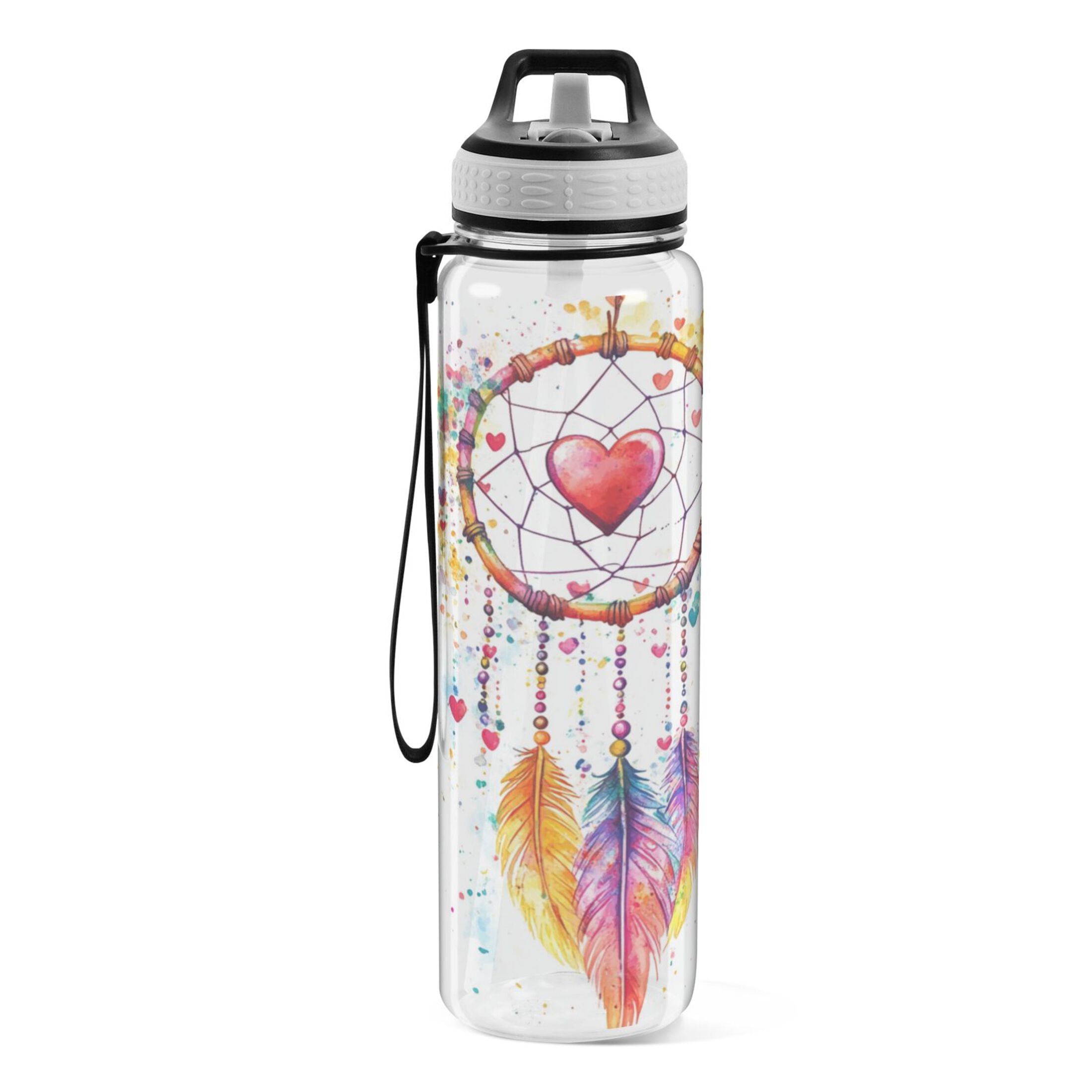 Motivational Water Bottle 32 oz with Straw, BPA Free Reusable Fitness Sport Bottle Perfect for Travel, School, Outdoors, and Gym Dreamcatcher