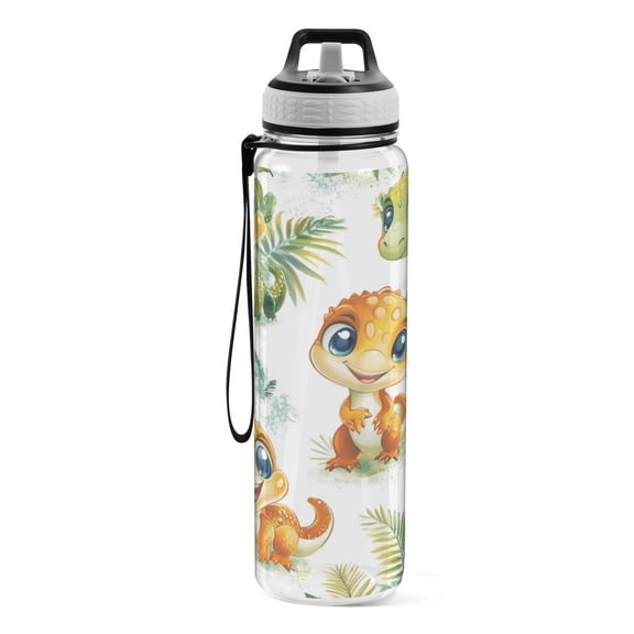 Motivational Water Bottle 32 oz with Straw, BPA Free Reusable Fitness Sport Bottle Perfect for Travel, School, Outdoors, and Gym Five Dinosaurs