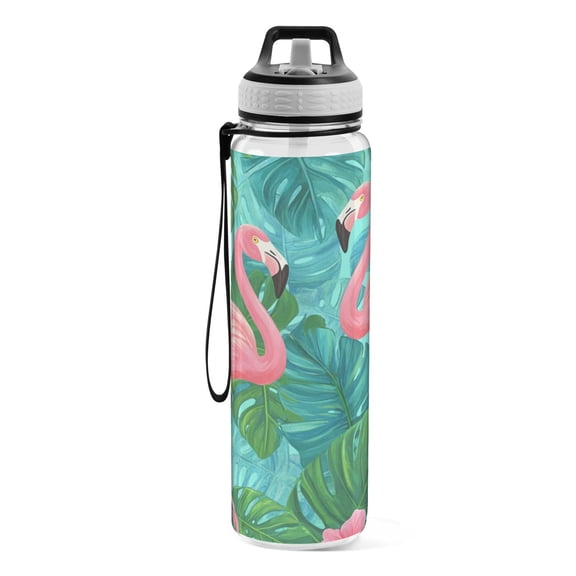 Motivational Water Bottle 32 oz with Straw, BPA Free Reusable Fitness Sport Bottle Perfect for Travel, School, Outdoors, and Gym Flamingos
