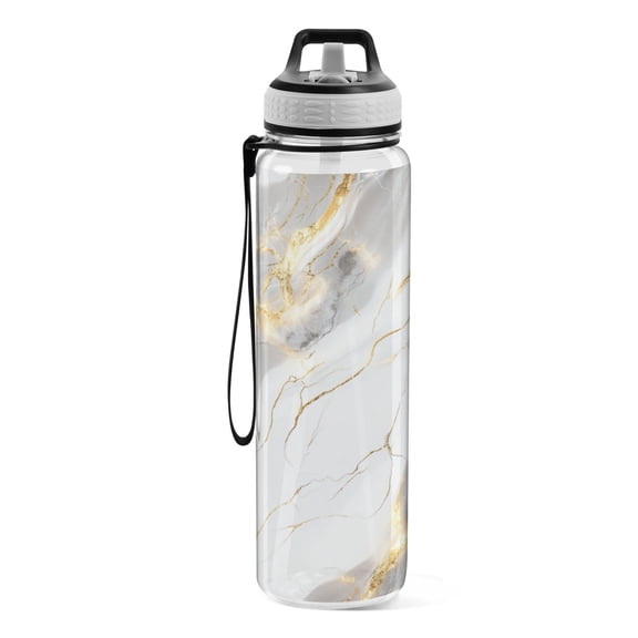 Motivational Water Bottle 32 oz with Straw, BPA Free Reusable Fitness Sport Bottle Perfect for Travel, School, Outdoors, and Gym Golden Texture