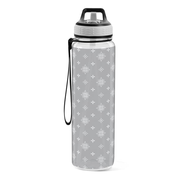 Motivational Water Bottle 32 oz with Straw, BPA Free Reusable Fitness Sport Bottle Perfect for Travel, School, Outdoors, and Gym Grey Pattern