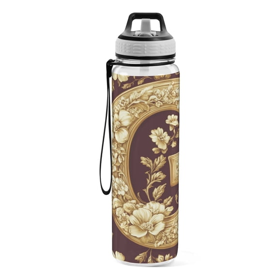Motivational Water Bottle 32 oz with Straw, BPA Free Reusable Fitness Sport Bottle Perfect for Travel, School, Outdoors, and Gym Large Gold Pattern