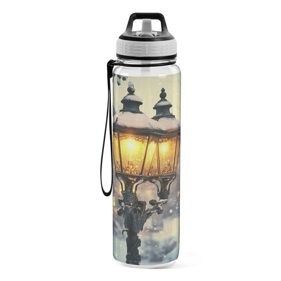 Motivational Water Bottle 32 oz with Straw, BPA Free Reusable Fitness Sport Bottle Perfect for Travel, School, Outdoors, and Gym Lighted Snow Map