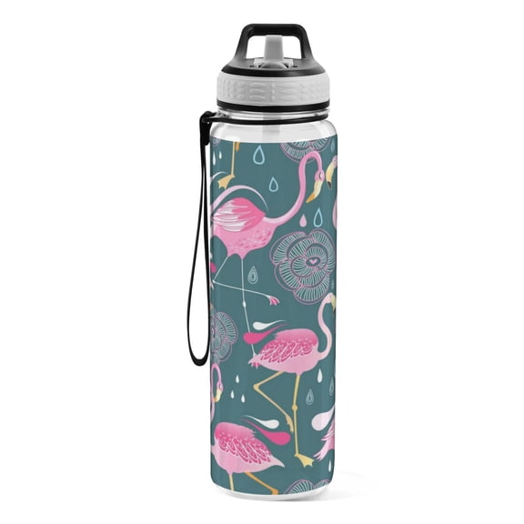 Motivational Water Bottle 32 oz with Straw, BPA Free Reusable Fitness Sport Bottle Perfect for Travel, School, Outdoors, and Gym Pink Flamingo