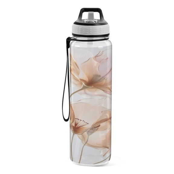 Motivational Water Bottle 32 oz with Straw, BPA Free Reusable Fitness Sport Bottle Perfect for Travel, School, Outdoors, and Gym Pink Lotus Leaf